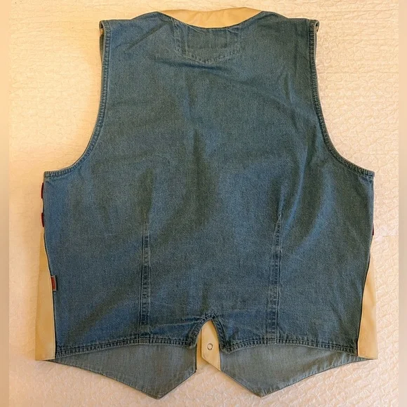 Vintage USA Jean & Leather Vest – Size XL | Statue of Liberty & Stars Design - Picture 6 of 9